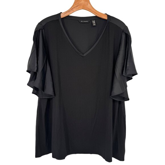H By Halston Black V-Neck Tunic Top short Flutter Sleeves Womens Plus Size 1X - Picture 1 of 7